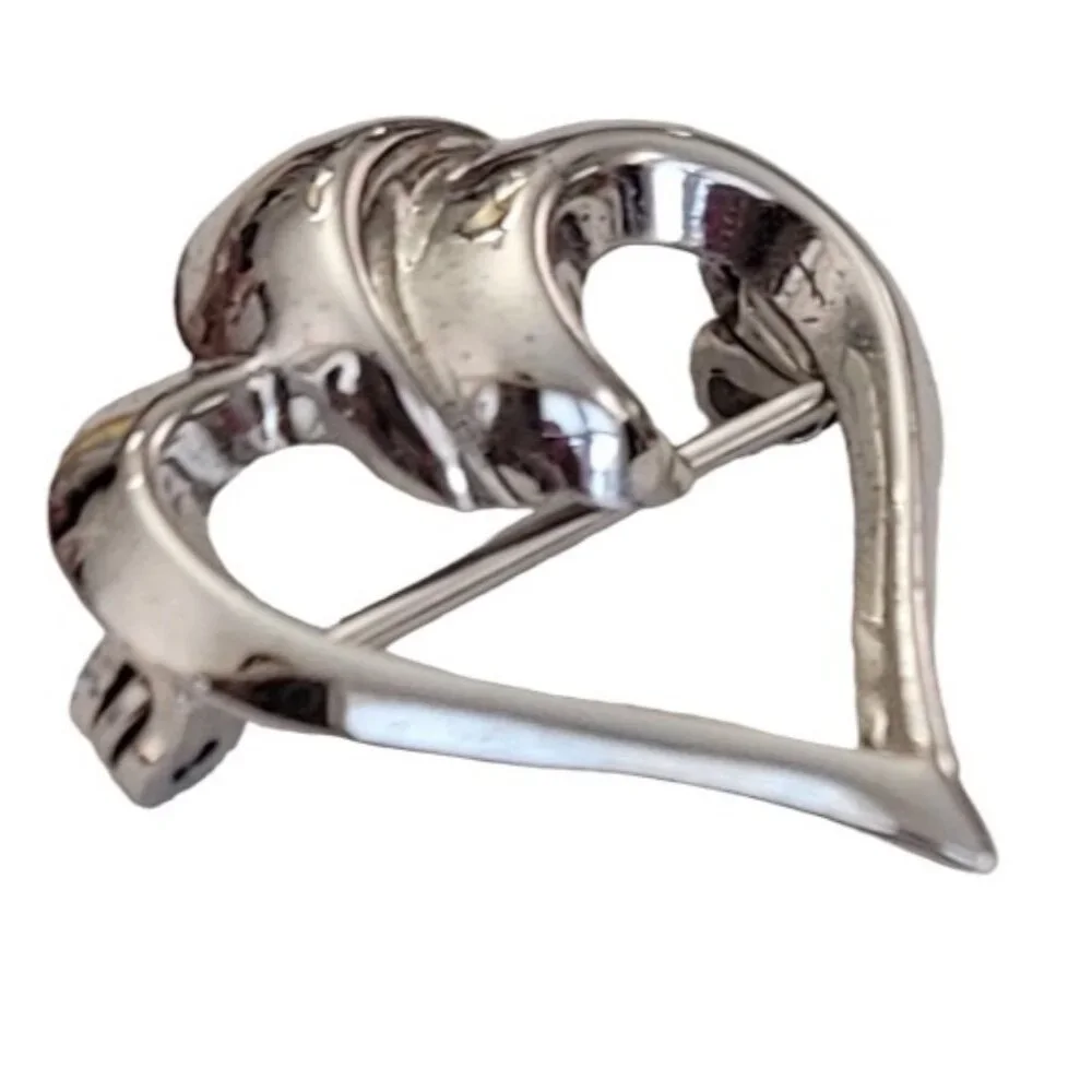BEAU STER Sterling Silver Open Heart Pin Brooch, Signed K545